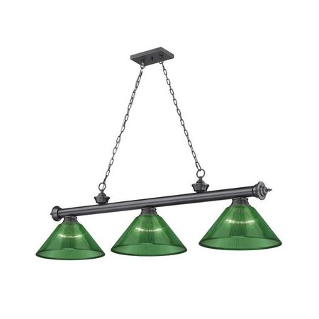 Z-LITE Cordon 3 Light Billiard, Bronze Plate & Green 2306-3BP-ARG